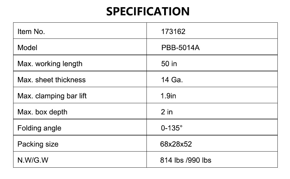 KAKA Industrial PBB-5014A 50-Inch Pan and Box Brake With Foot Clamp, Sheet Metal Folding Machine