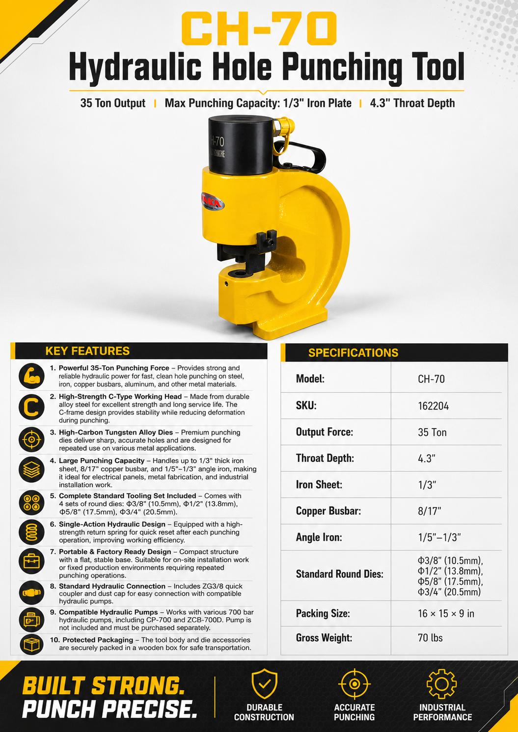 Kaka Industrial CH-70 Hydraulic Hole Puncher