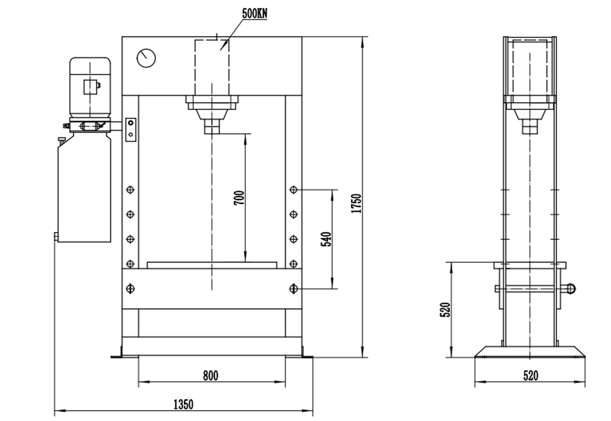HP-50F Electric Hydraulic Press with Foot Pedal control, 50 ton H-Frame Shop Press with Gear pump( 220V-60HZ-1PH)