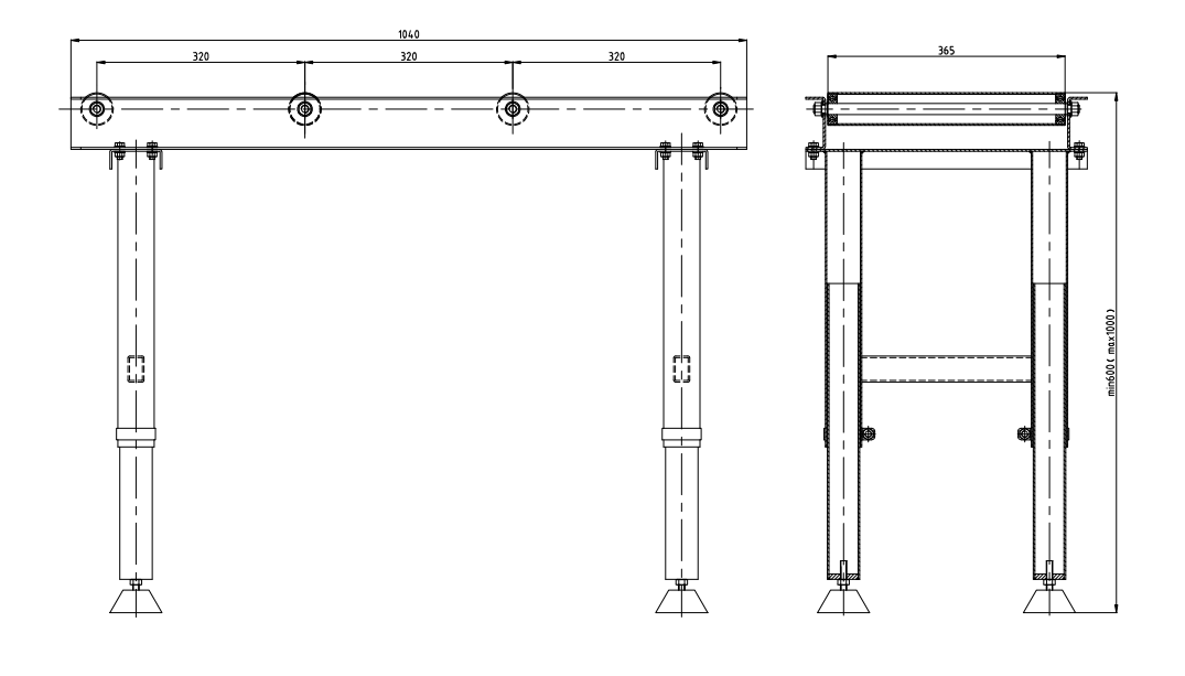 RB-365 Heavy-Duty 4 Roller Table