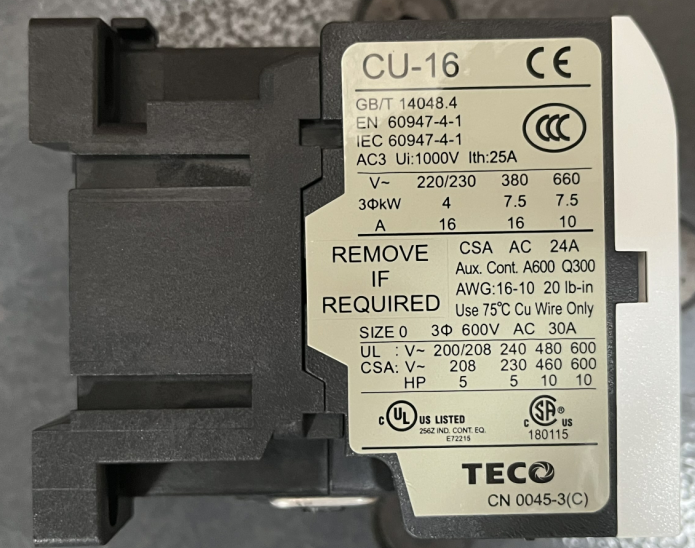 Spare part - TECO  CU16 Contactor for EB-4816 Magnetic brake