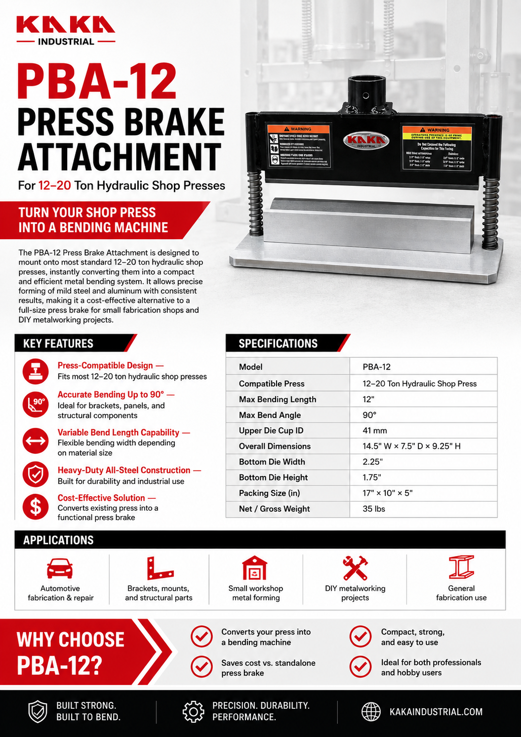 PBA-12 Shop Press Brake Attachment