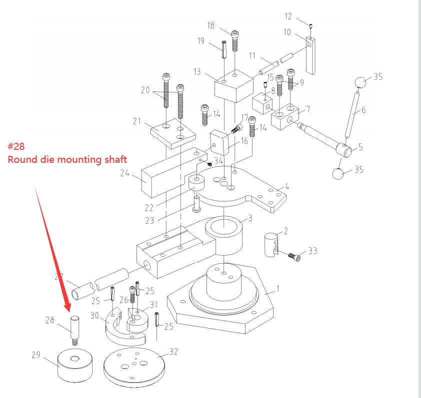 Pièce #28 SBG-40 Arbre de montage de matrice ronde