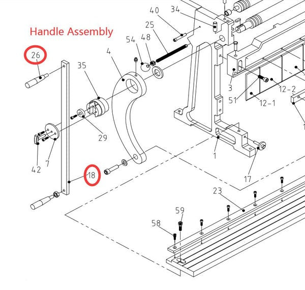 Spare parts Handle assembly for Kaka Industrial 3-In-1/12 Shear Brake Roll Combinations
