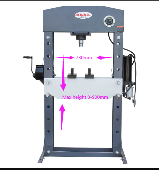 KAKA INDUSTRIAL HP-50P Air/Hand Operated H-Frame Press，Air/Hydraulic Shop Press，50 ton Frame Capacity, 7 in Stroke