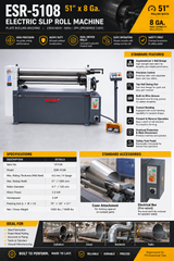 ESR-5108  51″ x 8 Gauge Electric Slip Roll Machine, Plate Rolling Machines (230V/460V-60HZ-3PH,Prewired 230V)