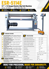 ESR-5114E, 51″ x 14 Ga. POWERED SLIP ROLLS with Cone attachment (220V-60HZ-1PH)