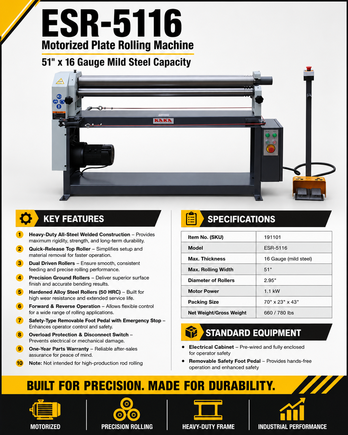 ESR-5116  51″ x 16 Gauge Electric Slip Roll Machine (220V-60HZ-1PH)