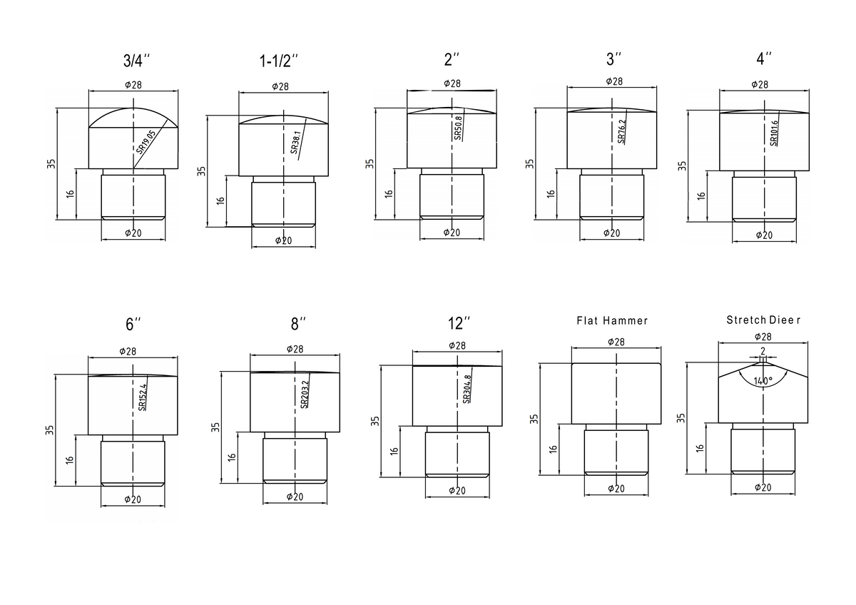 Replacement 10 sets of dies for the PPH-24  Planishing Hammer
