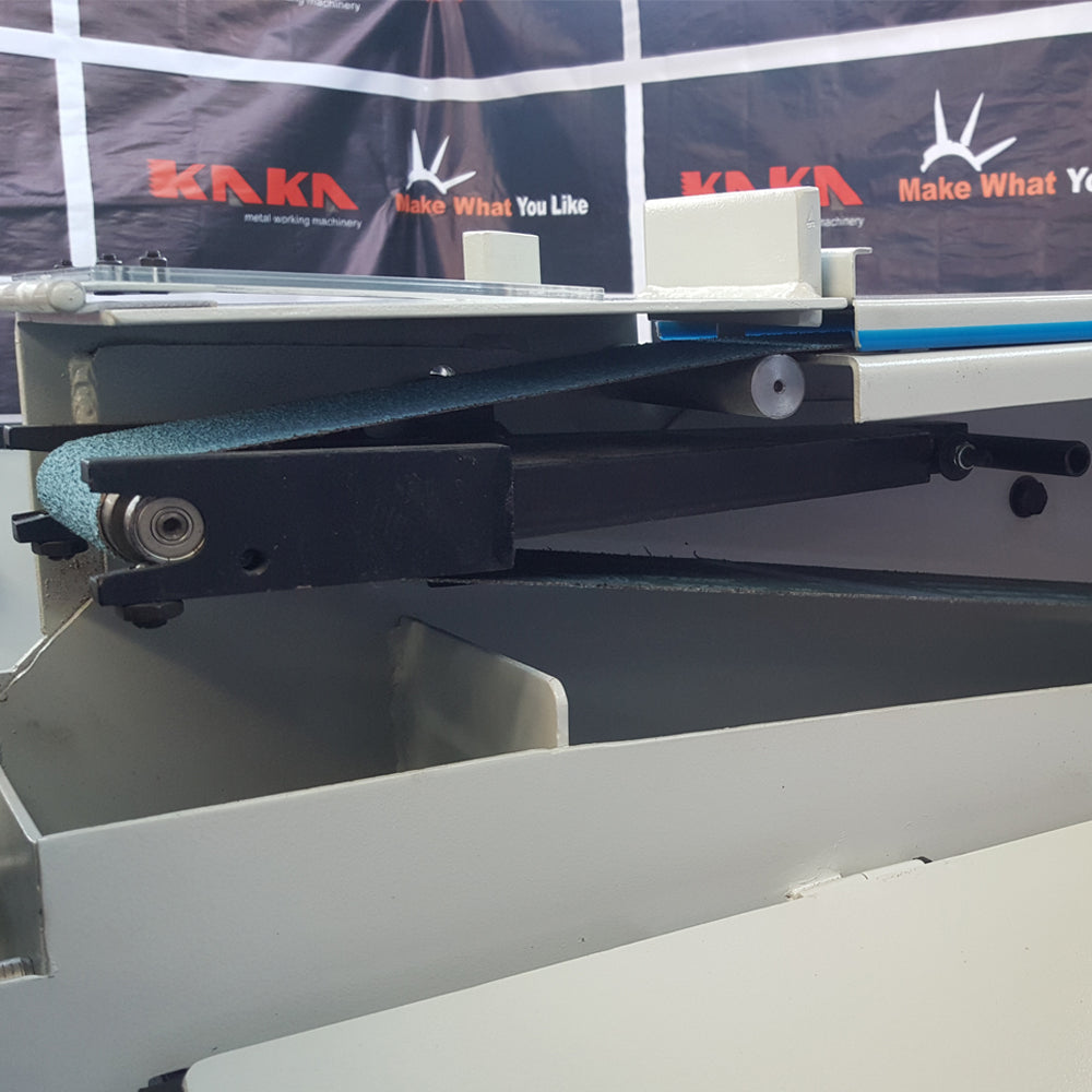 Kaka Industrial PRS-4A Belt Grinder, Belt Sander with Cast Iron Base, Grinds at angle from 30-90 degree, Arc cutting which is ideal for pipe-shaped, 220V-60HZ-3PH