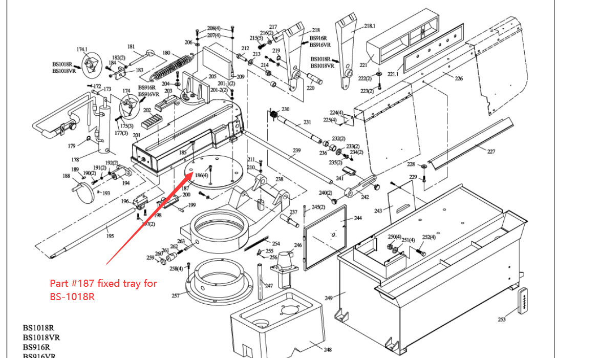 Part 188116-18 Fixes tray for BS-1018R
