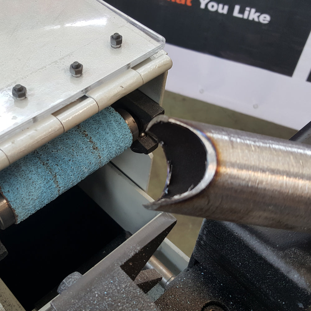 Kaka Industrial PRS-4A Belt Grinder, Belt Sander with Cast Iron Base, Grinds at angle from 30-90 degree, Arc cutting which is ideal for pipe-shaped, 220V-60HZ-3PH