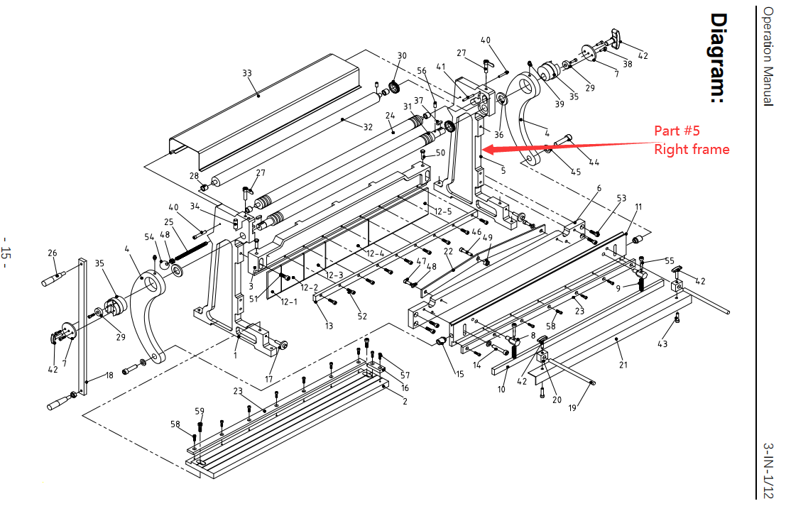 Part #171001-5 right frame for 171001 3-IN-1/12